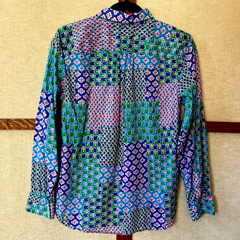 Talbots Classic Cotton Button Front Shirt Retro Multi Floral Tulip Print Top - Picture 2 of 10